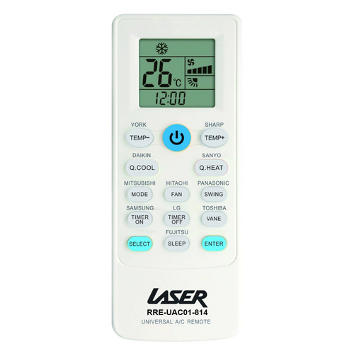 Laser Quick 2-Button Pairing Air Conditioner Remote Universal - White