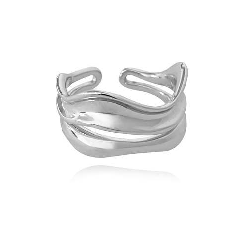 Culturesse Elenor Artsy Silver Lining Adjustable 2cm Open Ring - Silver