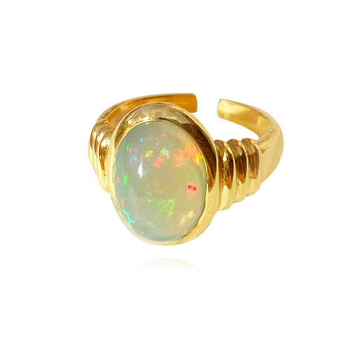 Culturesse Samara Luxury Solid Opal Adjustable 2.5cm Open Ring - Gold