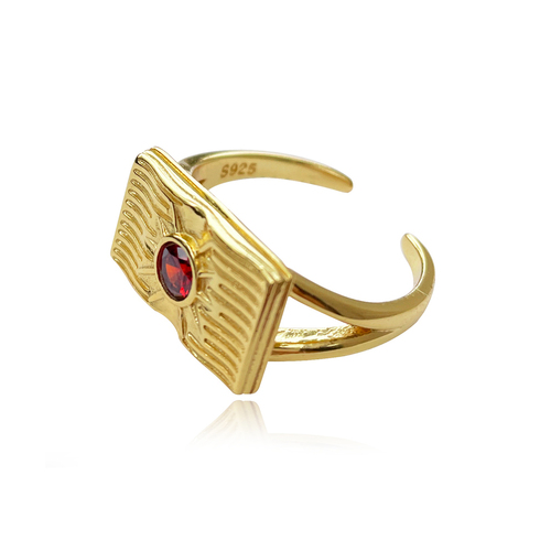 Culturesse Crimson Sun Muse Zircon Adjustable 2cm Open Ring - Gold