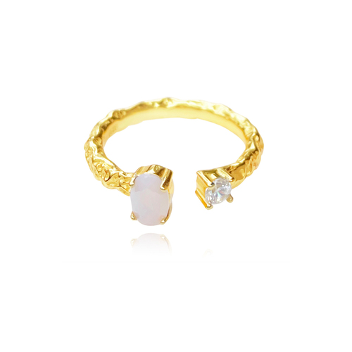 Culturesse Eislyn Twin Zircon Adjustable 2cm Open Ring - Gold Vermeil