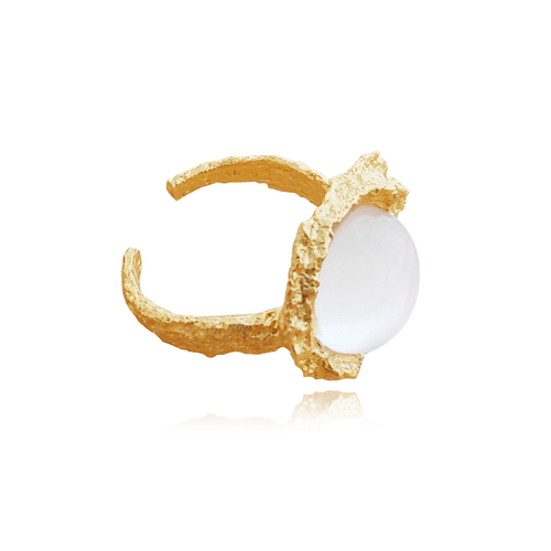 Culturesse Voski Textured 2.5cm Open Ring - Gold Vermeil