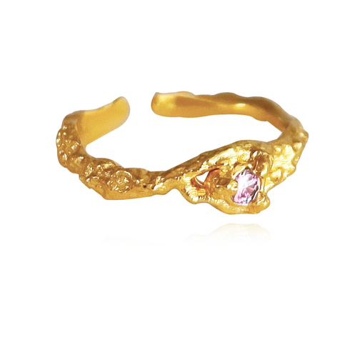 Culturesse Violette Artisan Textured Zircon Adjustable 2cm Open Ring - Gold