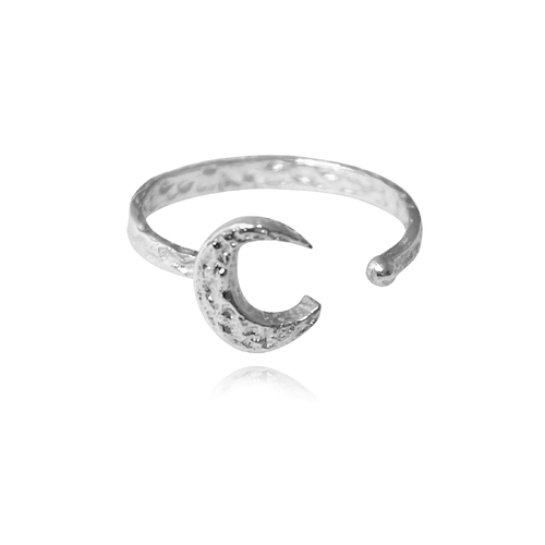 Culturesse Chandra Artisan Crescent Moon 2cm Open Ring - Silver