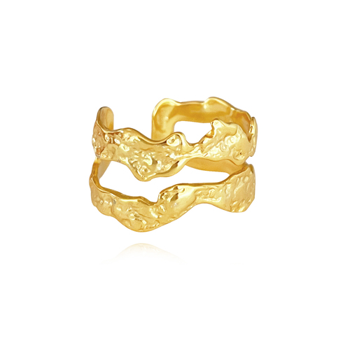 Culturesse Hendrix Sculpture Twin Line Adjustable 2cm Open Ring - Gold