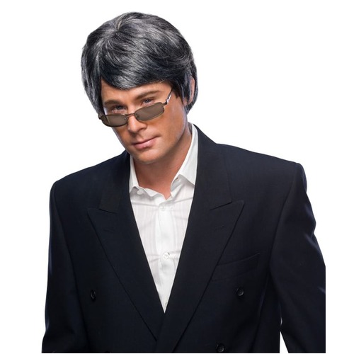 Men's Short Black/Grey Wig Adult Dress Up Hair Accessory