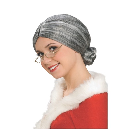 Old Lady Bun-Styled Hair Wig Adult Party Costume Accessory Grey