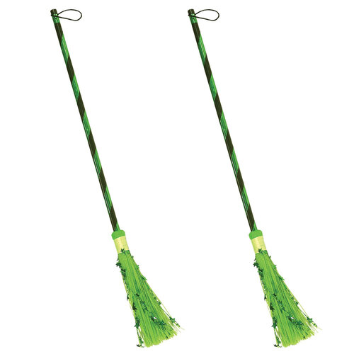 2PK Witch Broom Metallic Halloween Costume Accessory - Green