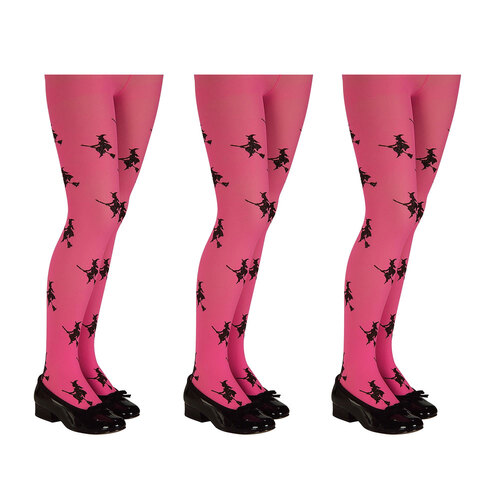 3PK Glitter Witch Tights Halloween Costume Small - Pink