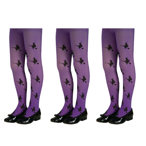 3PK Glitter Witch Tights Halloween Costume Small - Purple