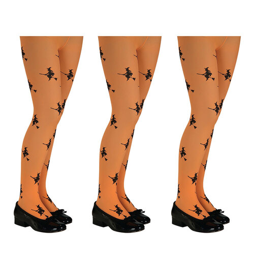 3PK Glitter Witch Tights Halloween Costume Small - Orange