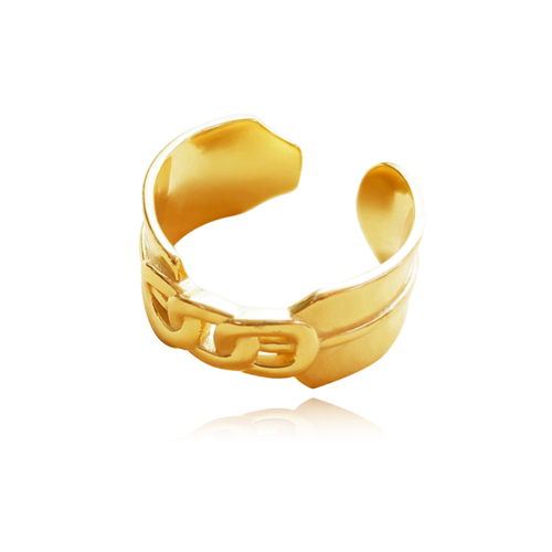 Culturesse Ophira Modern Link 2cm Open Ring - Gold Vermeil