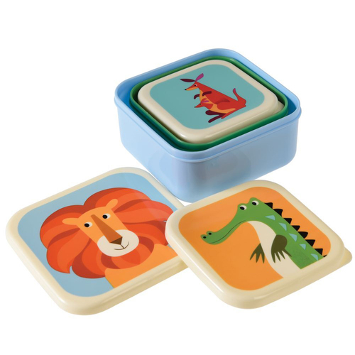 3pc Rex London Kids Plastic Snack Box Square Set Colourful Creatures