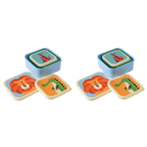 2x 3pc Rex London Kids Plastic Snack Box Square Set - Wild Wonders