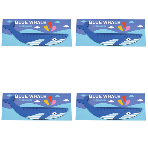 4PK Rex London Kids Wooden Ruler 0-15cm - Blue Whale 3y+