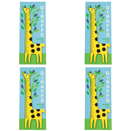 4PK Rex London Kids/Children Wooden Ruler 0-15cm - Yellow Giraffe 3y+