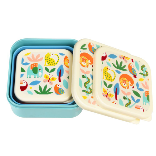 3pc Rex London Kids Plastic Snack Box Square Set - Wild Wonders