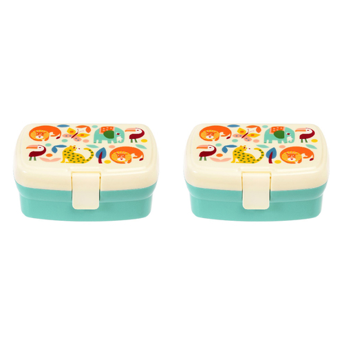 2PK Rex London Kids Plastic Lunch Box Rectangle 17x13cm - Wild Wonders