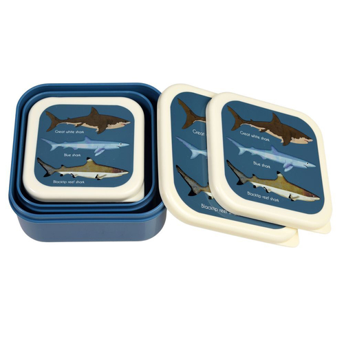 3pc Rex London Kids Plastic Snack Box Square Set - Sharks