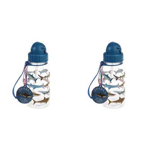 2PK Rex London Kids/Child 500ml Plastic Water Bottle - Sharks