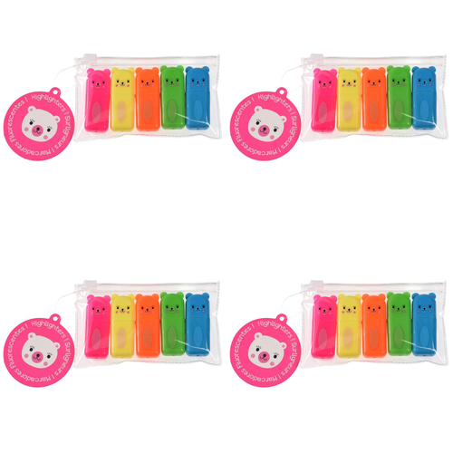 4x 5pc Rex London Bear Highlighter Stationery Set 3y+