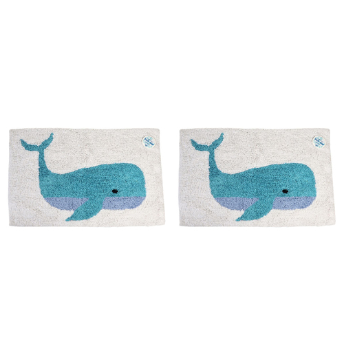 2PK Rex London Tufted Cotton Bathmat Rectangular 50x80cm - Whale