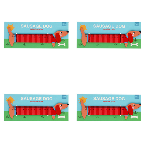 4PK Rex London Kids Wooden Ruler 0-15cm - Sausage Dog 3y+