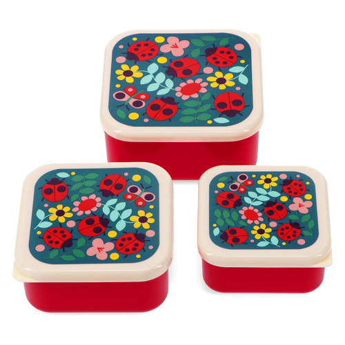 3pc Rex London Kids Plastic Snack Box Square Set - Ladybird