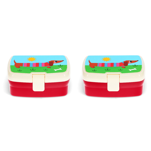 2PK Rex London Kids Plastic Lunch Box Rectangle 17x13cm - Sausage Dog