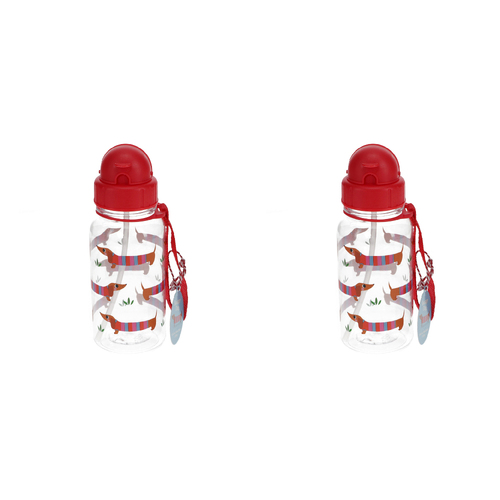 2PK Rex London Kids/Child 500ml Plastic Water Bottle - Sausage Dog