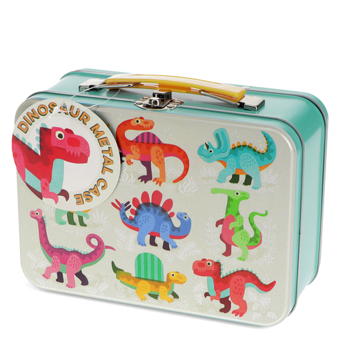 Rex London Kids Metal Tin Case w/ Handle 19cm Dinosaurs 3y+