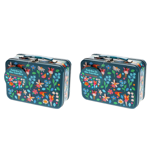 2PK Rex London Kids Metal Tin Case w/ Handle 19cm Fairies In The Garden 3y+