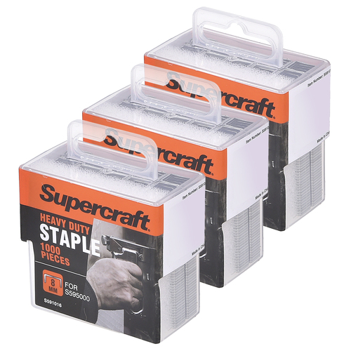 3x 1000pc Supercraft Wood/Timber Heavy Duty Staples 8mm For S595000 Stapler