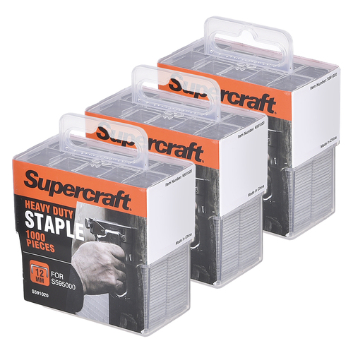 3x 1000pc Supercraft Wood/Timber Heavy Duty Staples 12mm For S595000 Stapler