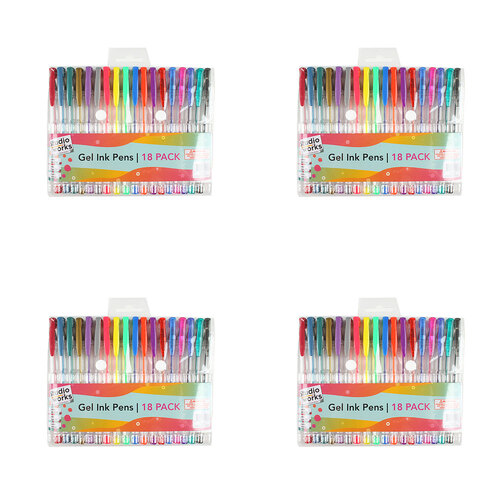 4x 18pc Studio Works Gel Ink Pens Assorted Colors 21.5x15.5x1.5cm