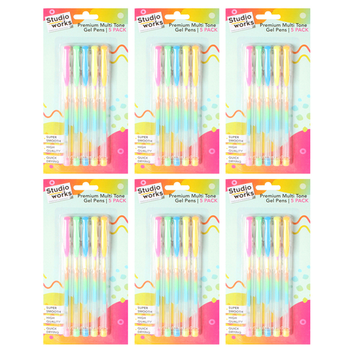 6x 5pc Studio Works Premium Multi-Tone Gel Pens 21x10x1.5cm