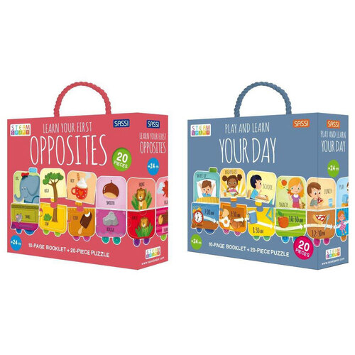 2pc Sassi My First Opposites and My First Your Day Steam Puzzles/Books Set 2y+