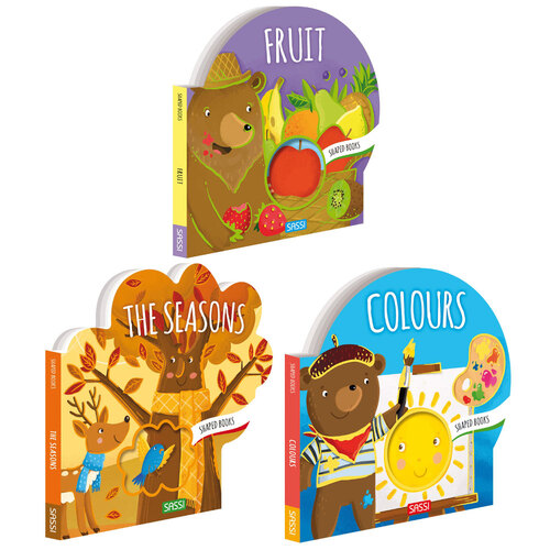 3pc Sassi Colours/Fruits/Seasons Kids/Children Shaped Board Book Set