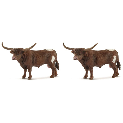 2PK Schleich 5.5'' Texas Longhorn Bull Animal Action Figure Kids Toy 3-8y