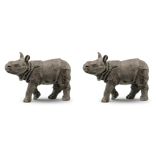 2PK Schleich 3'' Indian Rhinoceros Baby Animal Action Figure Kids Toy 3-8y