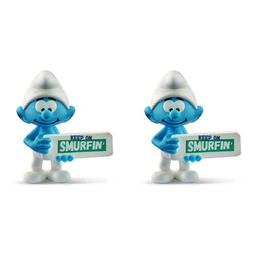 2PK Schleich Kids/Childrens Toy Figurine Smurf with Sign (Keep On Smurfin') 7y+