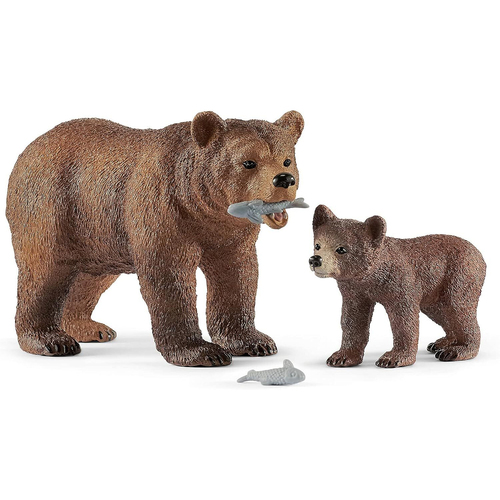 2pc Schleich 7.6'' Grizzly Bear Mother w/ Cub Action Figure Kids Toy 3-8y