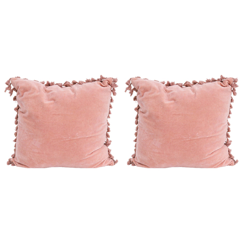 2PK LVD Cushion Velvet Tassels Blush Home/Lounge Decor 50cm Square