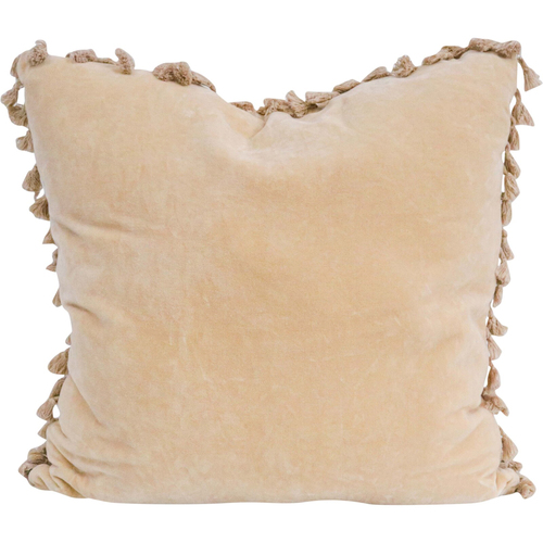 LVD Velvet Tassels Cushion Pillow 50x50cm Square - Sand