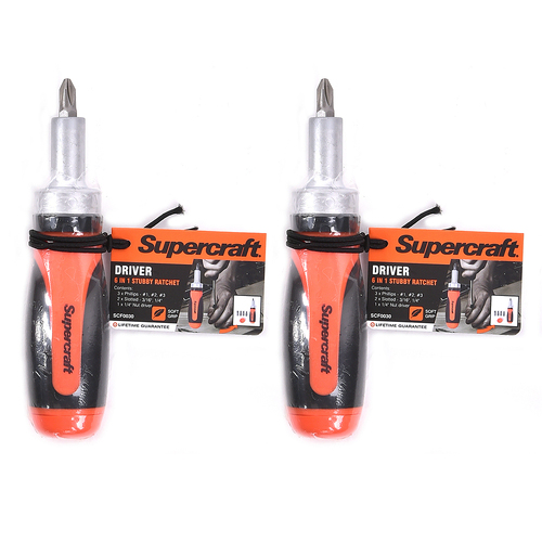 2PK Supercraft Stubby Ratcheting Action Screwdriver Set 6 In 1 