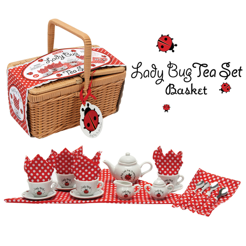 Schylling Ladybug Tea Set in Basket Kids Pretend Toy 8y+