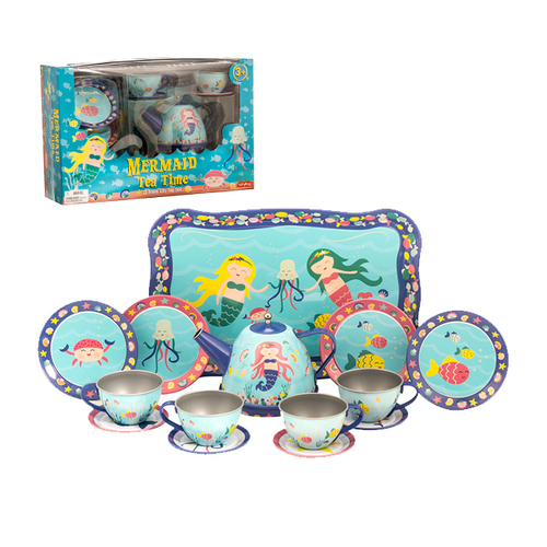 Schylling Mermaid Tin Tea Plate/Saucer Kids Pretend Toy Set 3y+