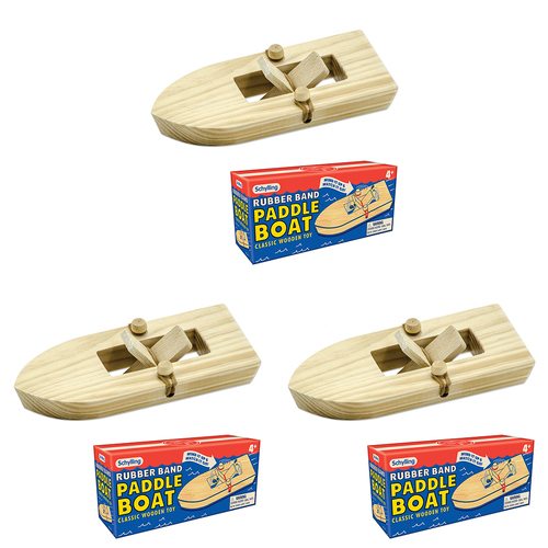 3PK Schylling Rubber Band Paddle Boat Ship Wooden Toy 3y+