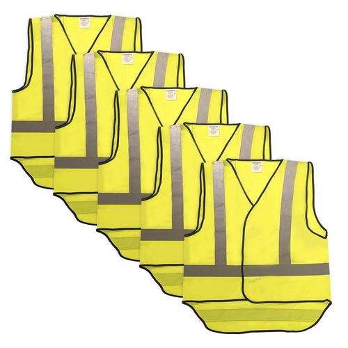 5PK Safecorp Hi-Vis Safety Reflective Vest Day/Night Yellow Large