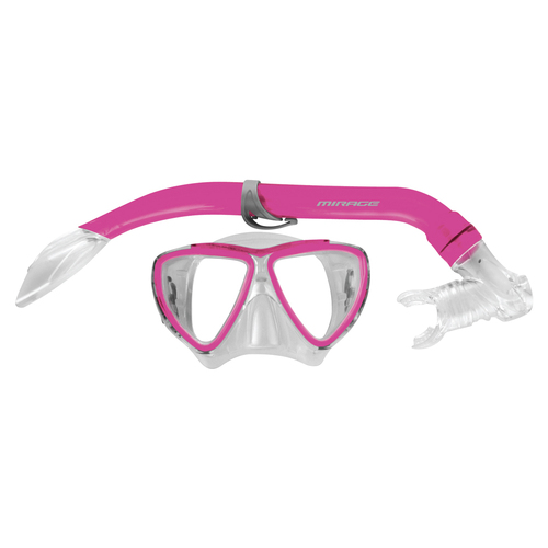 2pc Mirage Turtle Kids Junior Silitex Mask & Glass Snorkel Set Pink